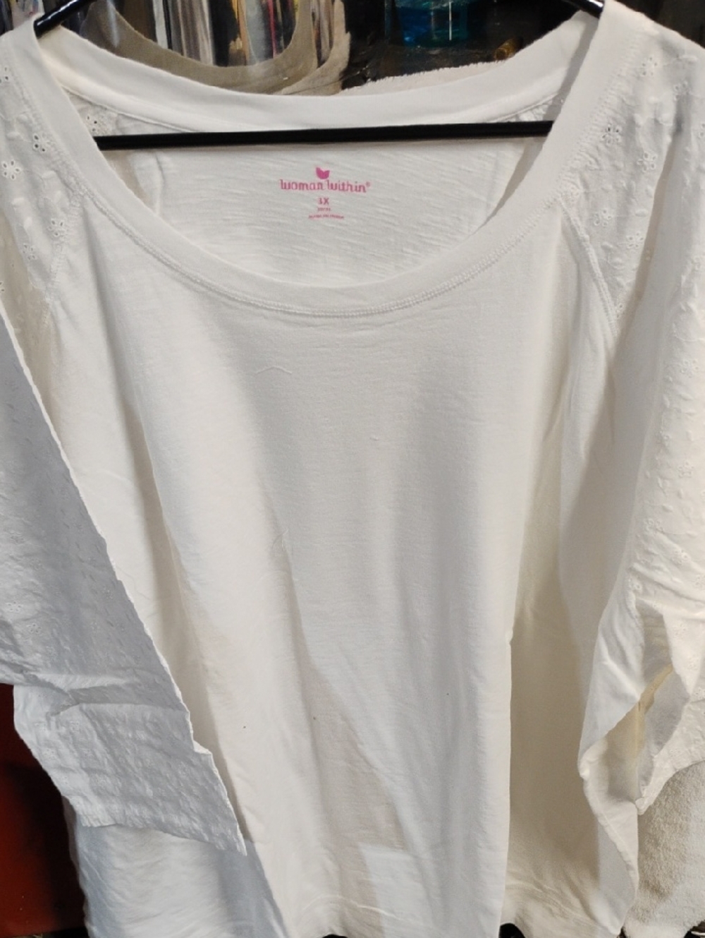Woman Within Cream Scoop Neck Tunic with Eyelet Shoulders